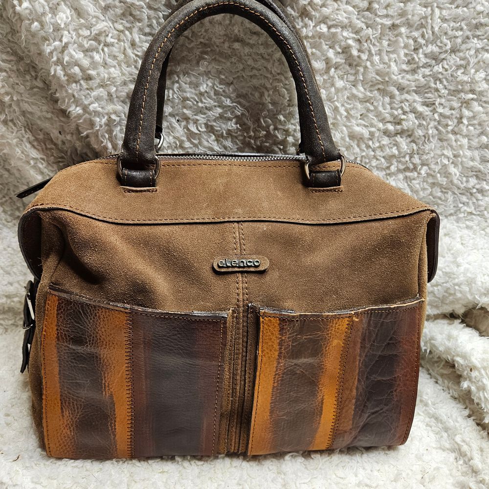 Elenco Portugal Suede Genuine Leather Satchel Dr's Bag‎ Purse